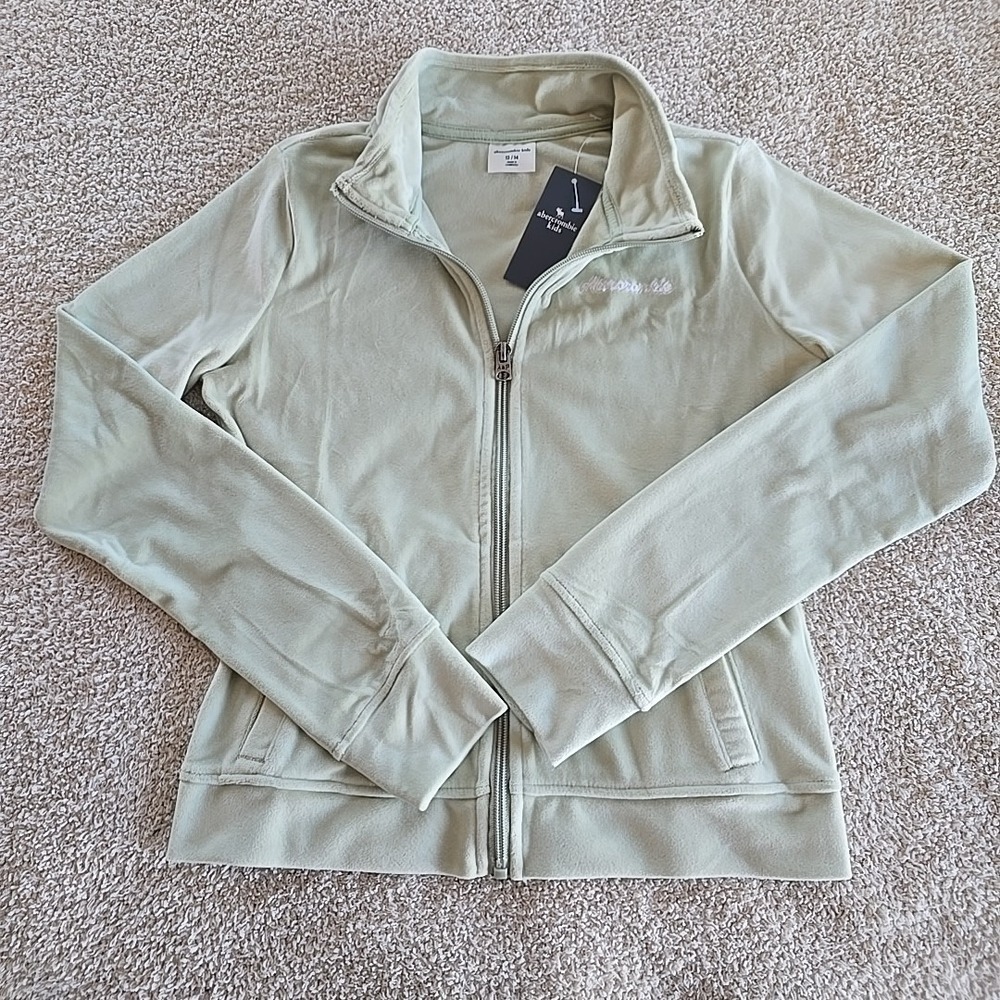 Abercrombie Kids Full-zip Velvet Fleece Sweatshirt Green Size 13/14 NWT So Soft!
